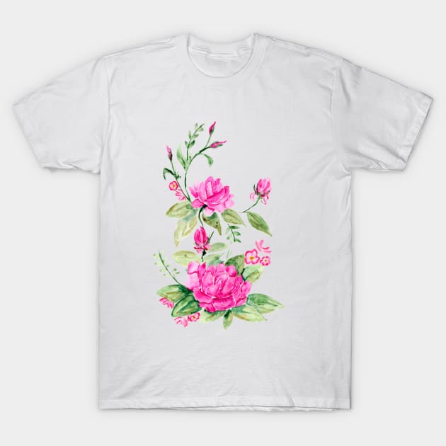 Pink Ornamental Watercolor Roses T-Shirt by ZeichenbloQ